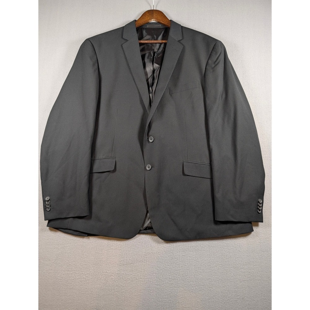 Kenneth Cole Reaction Mens 48R Pinstripe Suit Jacket Blazer Charcoal Grey LR543